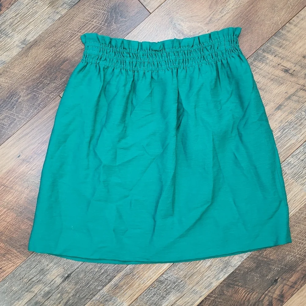 J Crew Crinkle City Teal Blue-Green Elastic Waist Mini Skirt, Size 00